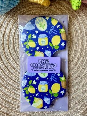 ☁️ 3/$30☁️ HANDCRAFTED CAR COASTER SET - LEMON COTTAGE 🍋